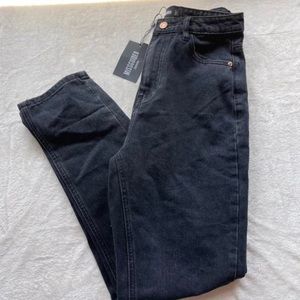 Black high waisted straight leg jeans